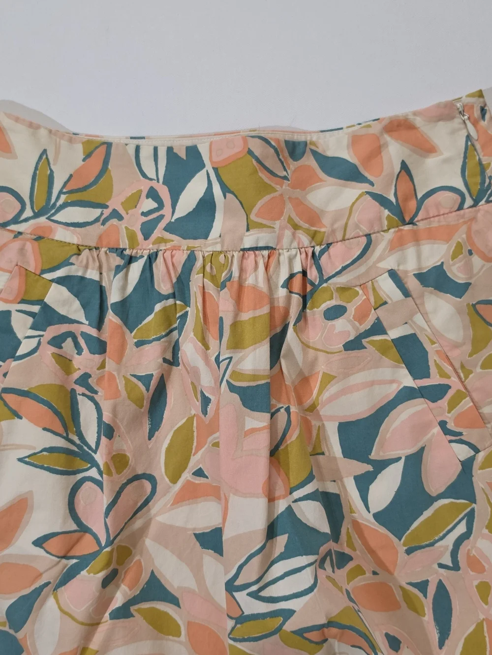 J. Crew Floral Mini Skirt Womens 2‎ Cream Pink Green A-Line High Waist Pleated